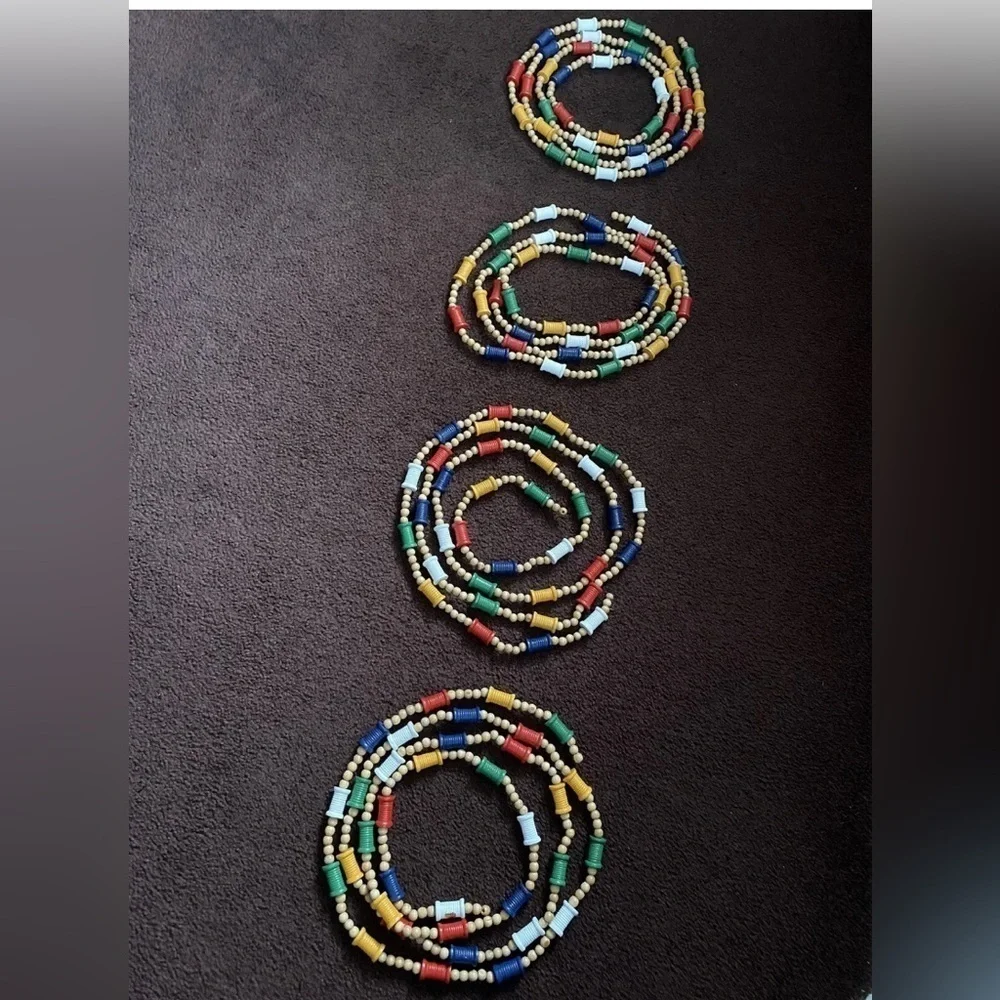 Strand wooden Spool & beads christmas tree garland 8 feet 5” Long Lot of 4.
